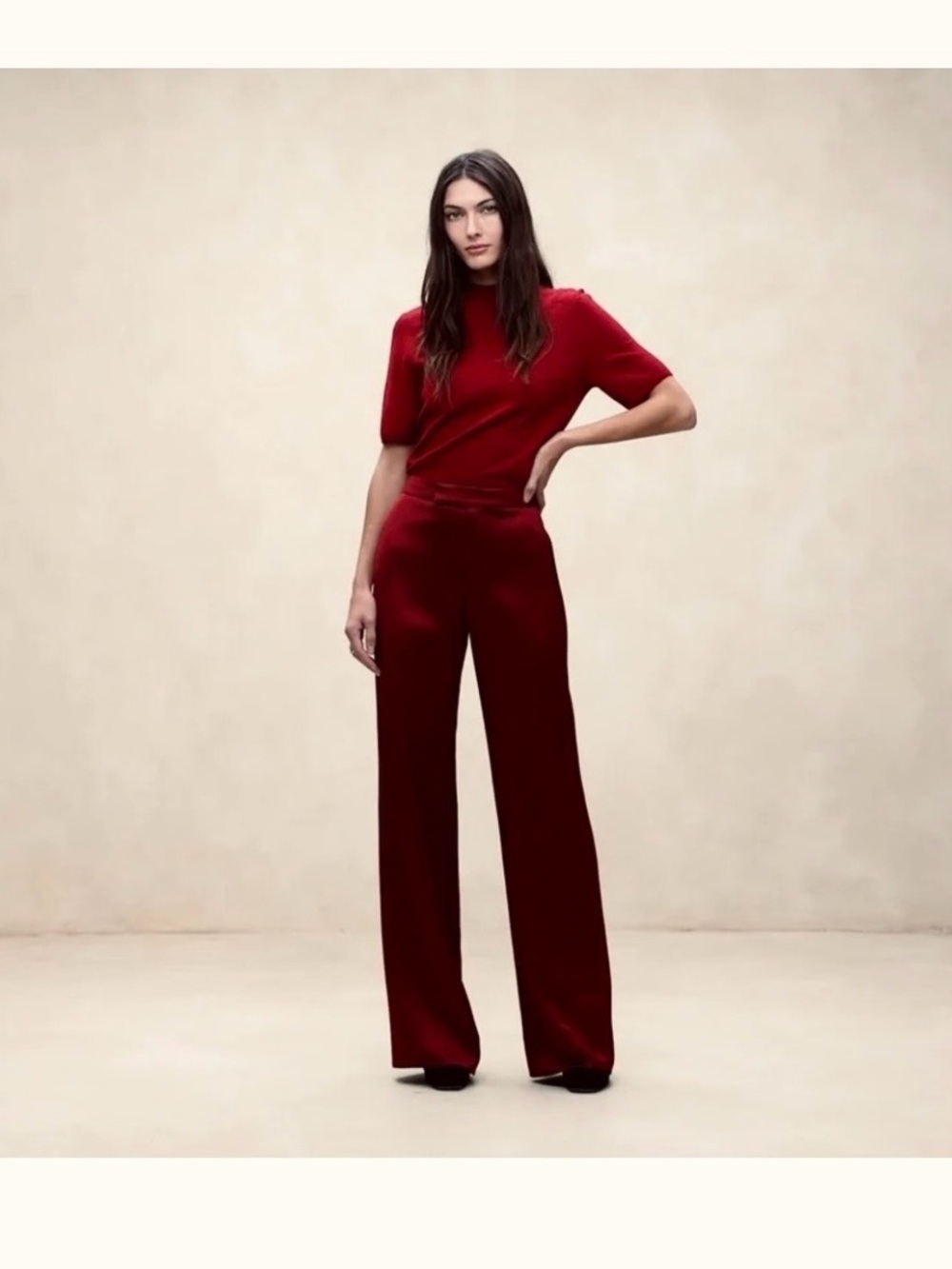 NWT BANANA REPUBLIC WIDE-LEG HIGH-RISE SHEEN TWILL TROUSER IN GORGEOUS BURGUNDY